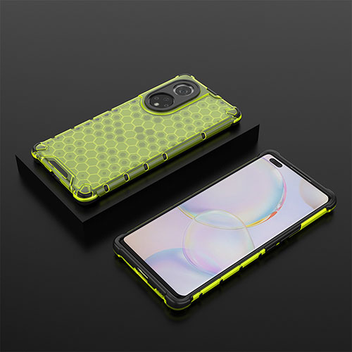 Silicone Transparent Frame Case Cover 360 Degrees AM2 for Huawei Honor 50 Pro 5G Green