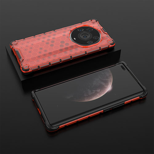 Silicone Transparent Frame Case Cover 360 Degrees AM2 for Huawei Honor Magic3 Pro+ Plus 5G Red