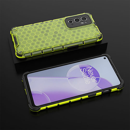 Silicone Transparent Frame Case Cover 360 Degrees AM2 for OnePlus 9RT 5G Green