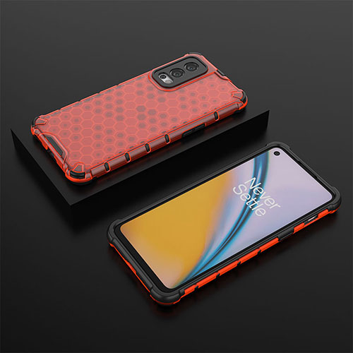 Silicone Transparent Frame Case Cover 360 Degrees AM2 for OnePlus Nord 2 5G Red