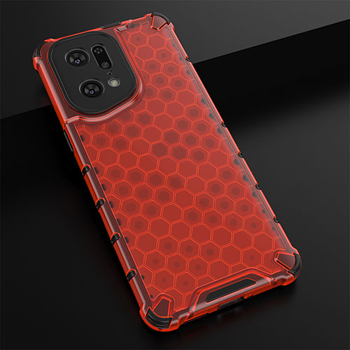 Silicone Transparent Frame Case Cover 360 Degrees AM2 for Oppo Find X5 Pro 5G Red