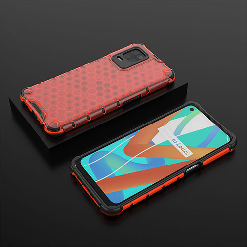 Silicone Transparent Frame Case Cover 360 Degrees AM2 for Realme 8 5G Red