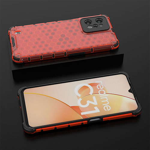 Silicone Transparent Frame Case Cover 360 Degrees AM2 for Realme C31 Red