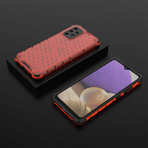 Silicone Transparent Frame Case Cover 360 Degrees AM2 for Samsung Galaxy A32 4G Red