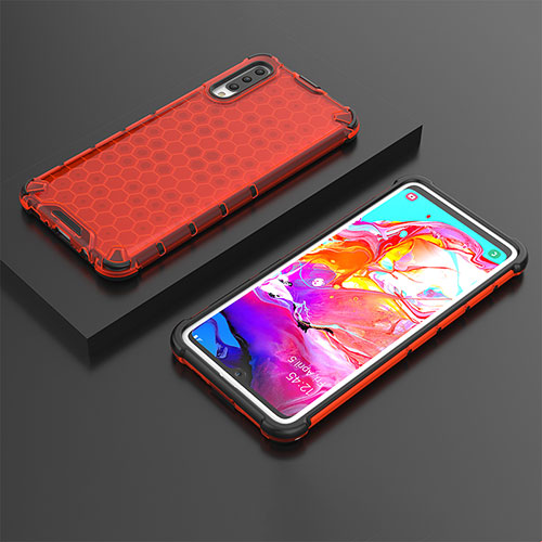 Silicone Transparent Frame Case Cover 360 Degrees AM2 for Samsung Galaxy A70 Red