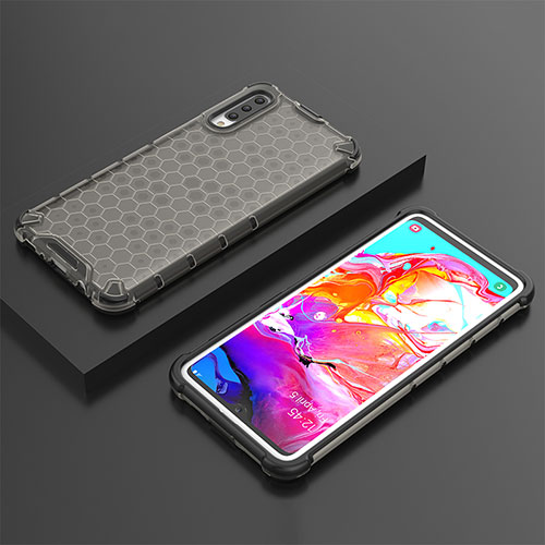 Silicone Transparent Frame Case Cover 360 Degrees AM2 for Samsung Galaxy A70S Black