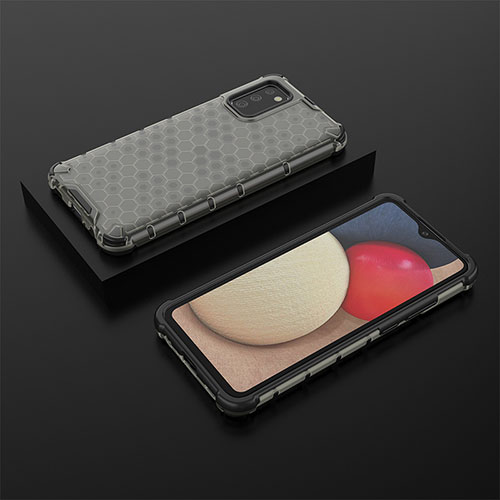Silicone Transparent Frame Case Cover 360 Degrees AM2 for Samsung Galaxy F02S SM-E025F Black