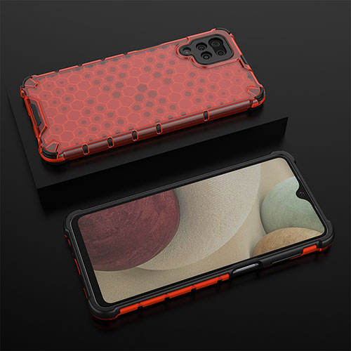 Silicone Transparent Frame Case Cover 360 Degrees AM2 for Samsung Galaxy M12 Red