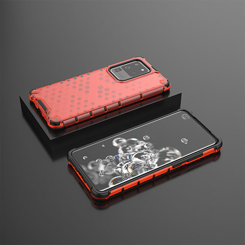 Silicone Transparent Frame Case Cover 360 Degrees AM2 for Samsung Galaxy S20 Ultra Red