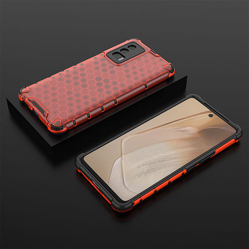 Silicone Transparent Frame Case Cover 360 Degrees AM2 for Vivo iQOO 7 India 5G Red