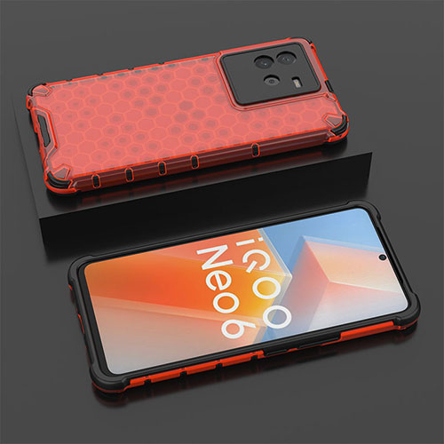 Silicone Transparent Frame Case Cover 360 Degrees AM2 for Vivo iQOO Neo6 5G Red