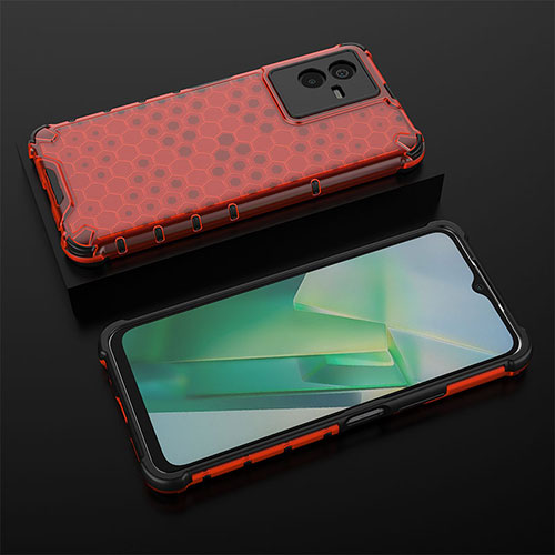 Silicone Transparent Frame Case Cover 360 Degrees AM2 for Vivo iQOO Z6x Red