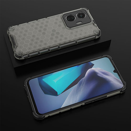 Silicone Transparent Frame Case Cover 360 Degrees AM2 for Vivo T1 4G Black