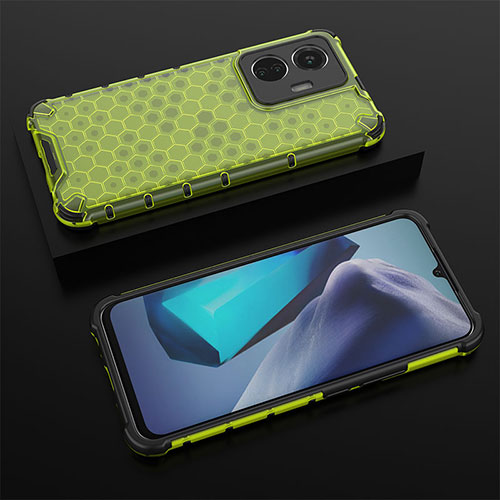 Silicone Transparent Frame Case Cover 360 Degrees AM2 for Vivo T1 4G Green