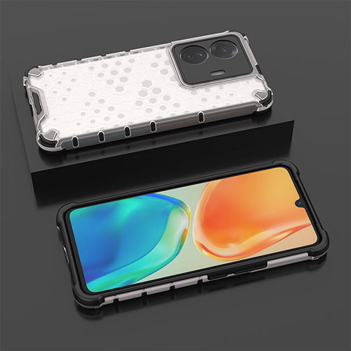 Silicone Transparent Frame Case Cover 360 Degrees AM2 for Vivo T1 5G White