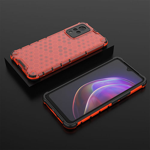 Silicone Transparent Frame Case Cover 360 Degrees AM2 for Vivo V21 5G Red