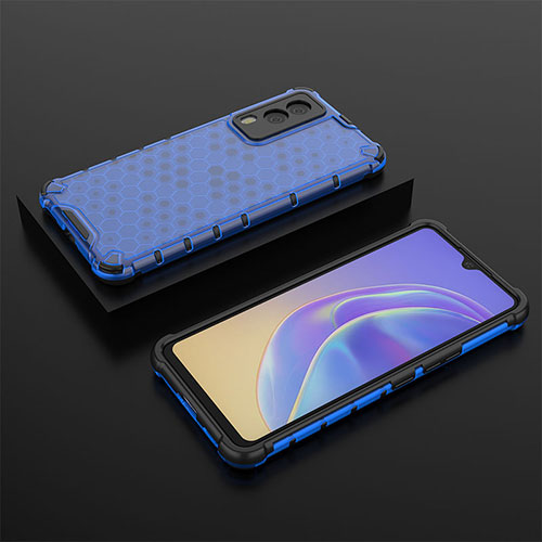 Silicone Transparent Frame Case Cover 360 Degrees AM2 for Vivo V21e 5G Blue