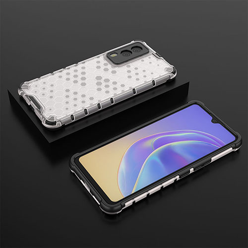 Silicone Transparent Frame Case Cover 360 Degrees AM2 for Vivo V21e 5G White