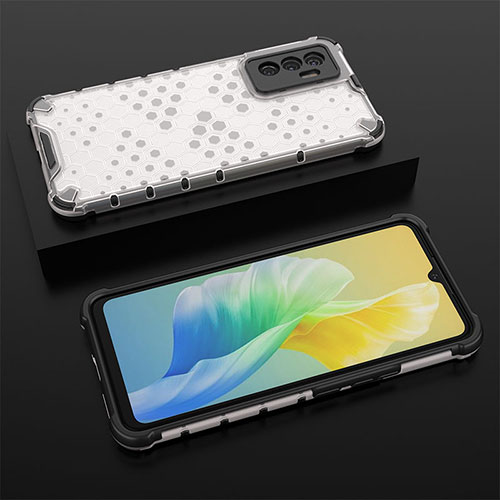 Silicone Transparent Frame Case Cover 360 Degrees AM2 for Vivo V23e White