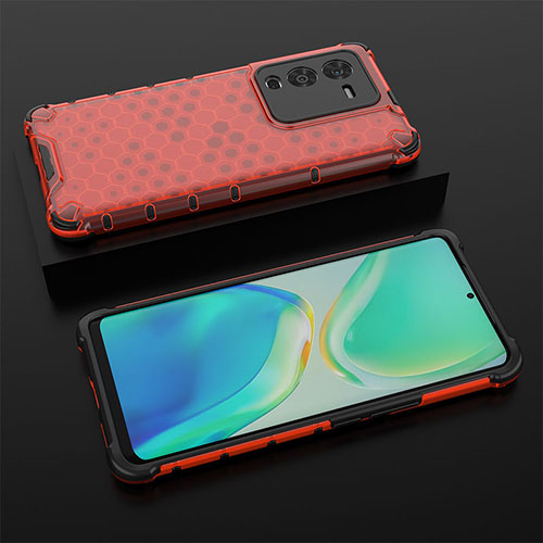 Silicone Transparent Frame Case Cover 360 Degrees AM2 for Vivo V25 Pro 5G Red