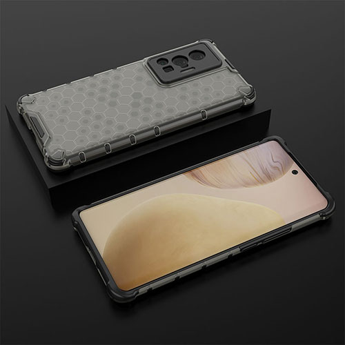 Silicone Transparent Frame Case Cover 360 Degrees AM2 for Vivo X70 Pro 5G Black