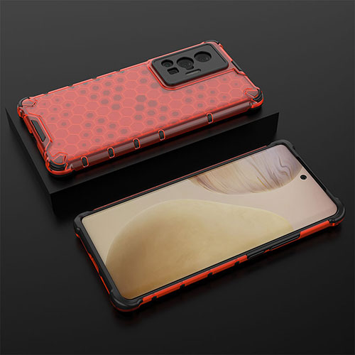 Silicone Transparent Frame Case Cover 360 Degrees AM2 for Vivo X70 Pro 5G Red