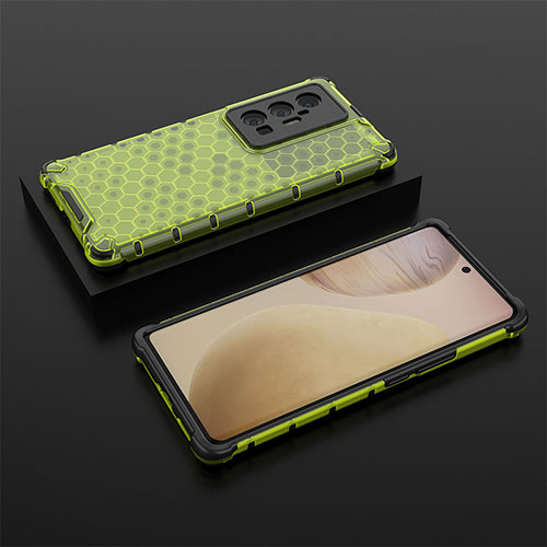 Silicone Transparent Frame Case Cover 360 Degrees AM2 for Vivo X70 Pro+ Plus 5G Green