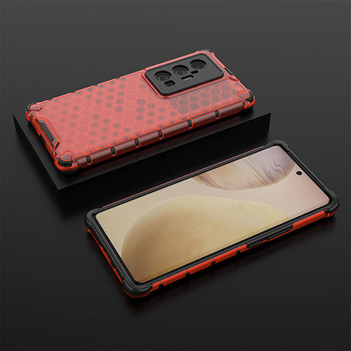 Silicone Transparent Frame Case Cover 360 Degrees AM2 for Vivo X70 Pro+ Plus 5G Red