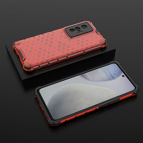 Silicone Transparent Frame Case Cover 360 Degrees AM2 for Vivo X70t Red