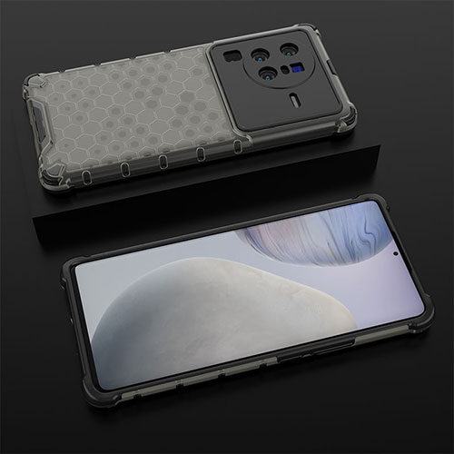 Silicone Transparent Frame Case Cover 360 Degrees AM2 for Vivo X80 Pro 5G Black
