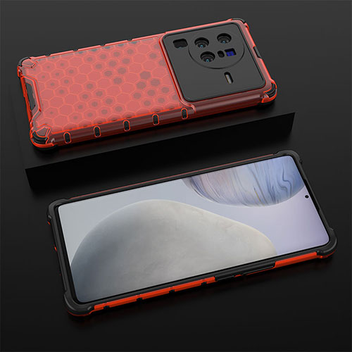 Silicone Transparent Frame Case Cover 360 Degrees AM2 for Vivo X80 Pro 5G Red