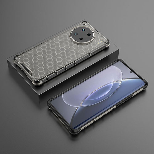 Silicone Transparent Frame Case Cover 360 Degrees AM2 for Vivo X90 Pro 5G Black