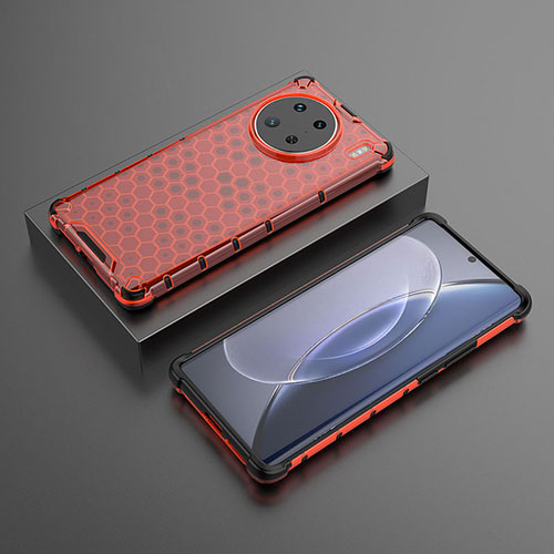 Silicone Transparent Frame Case Cover 360 Degrees AM2 for Vivo X90 Pro 5G Red
