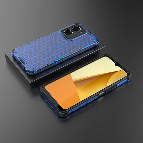 Silicone Transparent Frame Case Cover 360 Degrees AM2 for Vivo Y16 Blue