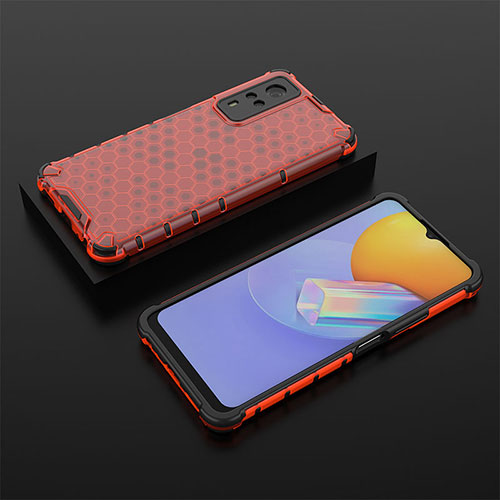 Silicone Transparent Frame Case Cover 360 Degrees AM2 for Vivo Y31 (2021) Red