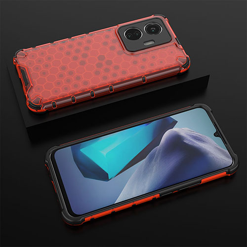 Silicone Transparent Frame Case Cover 360 Degrees AM2 for Vivo Y55 4G Red