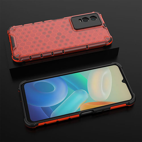 Silicone Transparent Frame Case Cover 360 Degrees AM2 for Vivo Y76s 5G Red