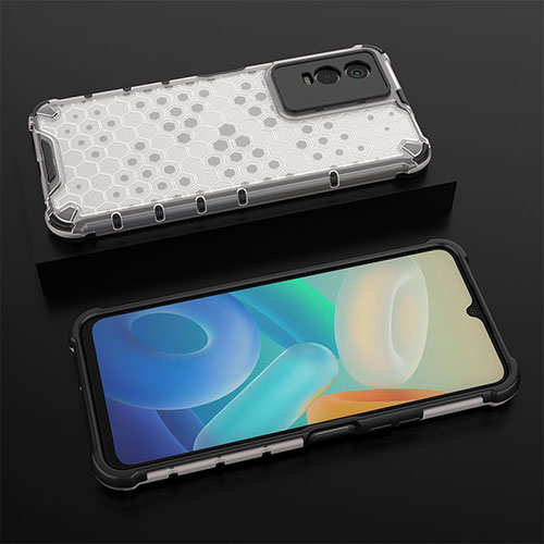 Silicone Transparent Frame Case Cover 360 Degrees AM2 for Vivo Y76s 5G White