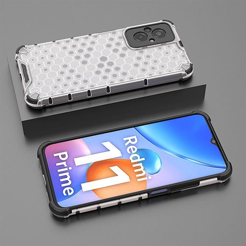 Silicone Transparent Frame Case Cover 360 Degrees AM2 for Xiaomi Redmi 11 Prime 4G White