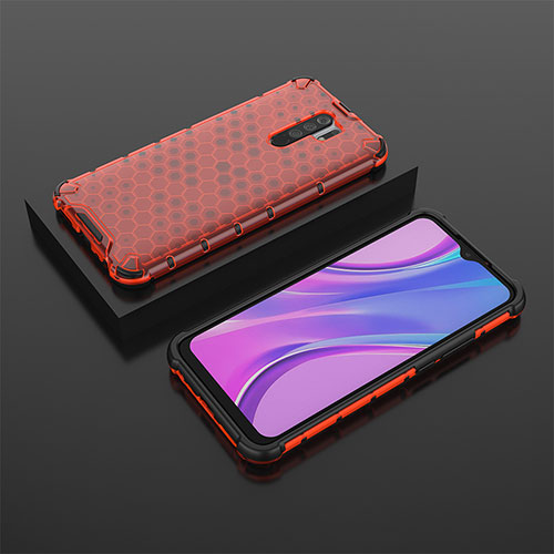Silicone Transparent Frame Case Cover 360 Degrees AM2 for Xiaomi Redmi 9 Prime India Red
