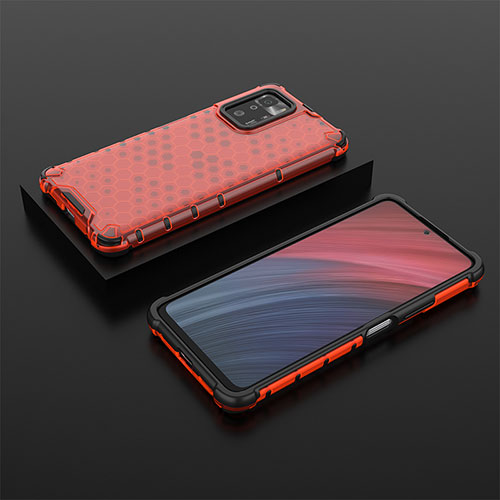 Silicone Transparent Frame Case Cover 360 Degrees AM2 for Xiaomi Redmi Note 10 Pro 5G Red