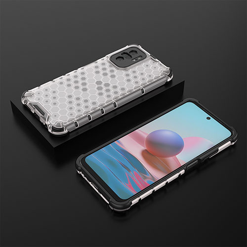 Silicone Transparent Frame Case Cover 360 Degrees AM2 for Xiaomi Redmi Note 10S 4G White