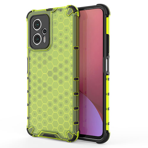 Silicone Transparent Frame Case Cover 360 Degrees AM2 for Xiaomi Redmi Note 11T Pro+ Plus 5G Green