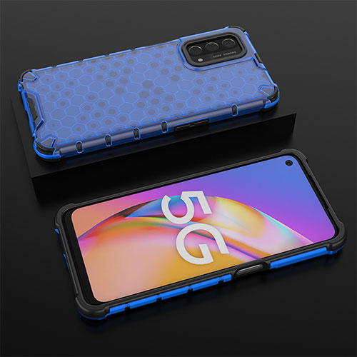 Silicone Transparent Frame Case Cover 360 Degrees AM3 for Oppo A74 5G Blue