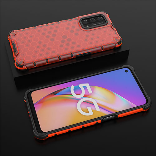 Silicone Transparent Frame Case Cover 360 Degrees AM3 for Oppo A74 5G Red