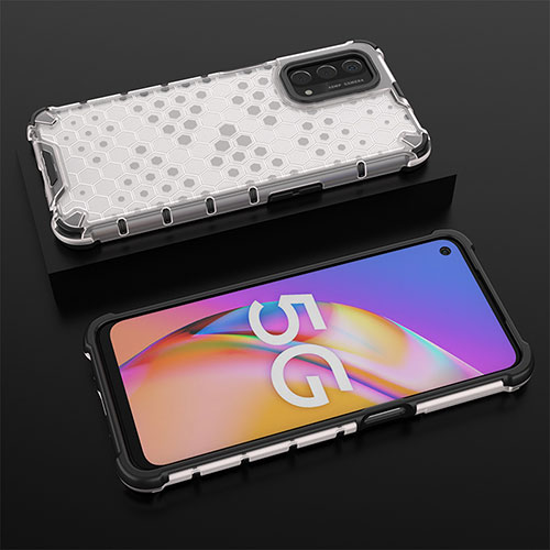 Silicone Transparent Frame Case Cover 360 Degrees AM3 for Oppo A74 5G White