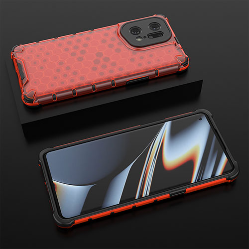 Silicone Transparent Frame Case Cover 360 Degrees AM3 for Oppo Find X5 Pro 5G Red