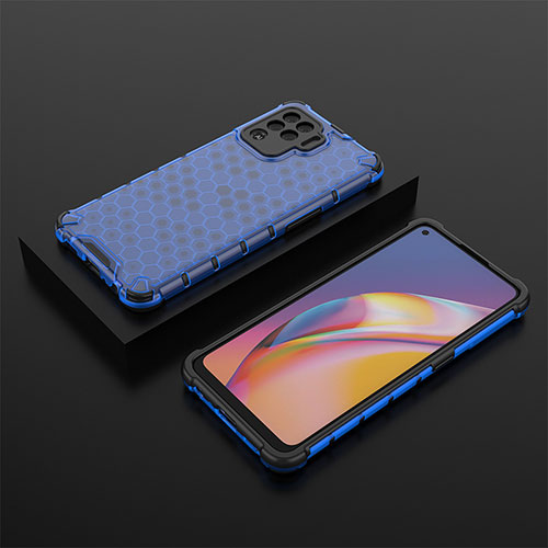 Silicone Transparent Frame Case Cover 360 Degrees AM3 for Oppo Reno5 F Blue