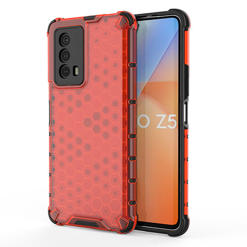 Silicone Transparent Frame Case Cover 360 Degrees AM3 for Vivo iQOO Z5 5G Red