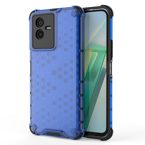 Silicone Transparent Frame Case Cover 360 Degrees AM3 for Vivo T2x 5G Blue